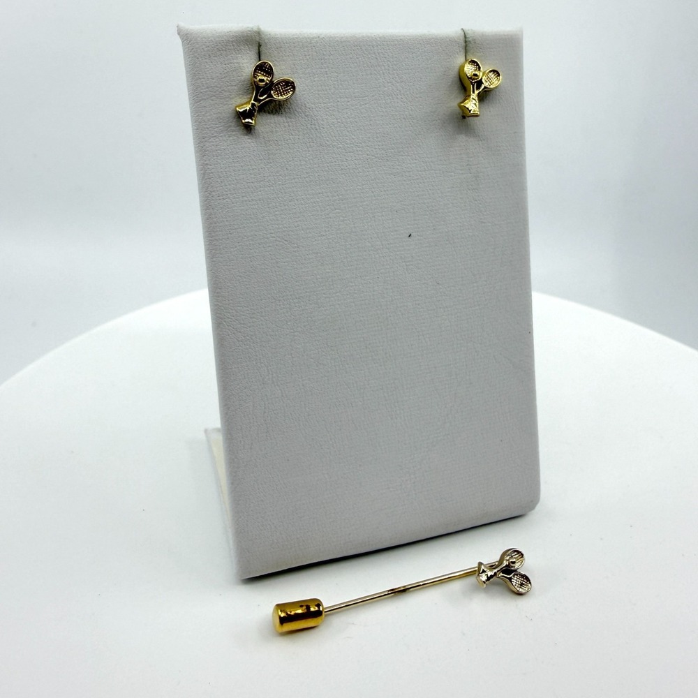 Gold Tone Tennis Racket Pin Lapel Brooch Sport Jewelry Accessory Classic Gift